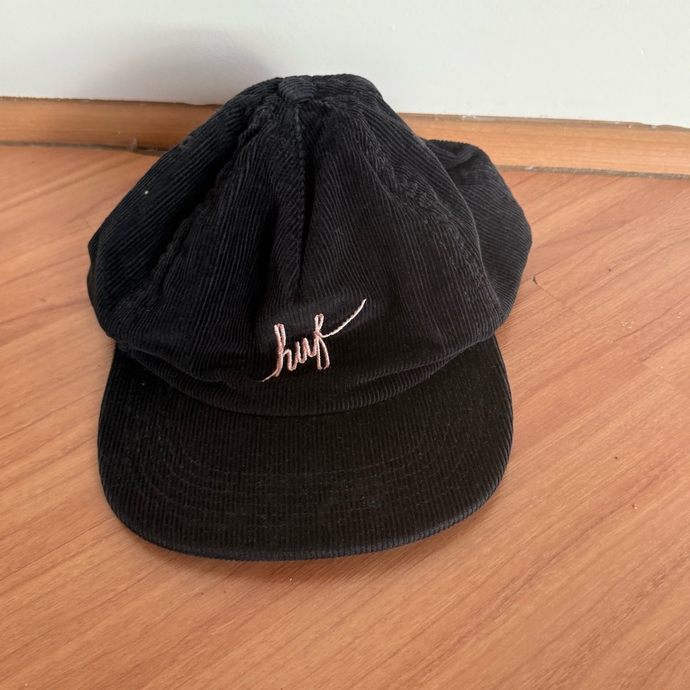 HUF Black Corduroy Hat with Pink Logo
